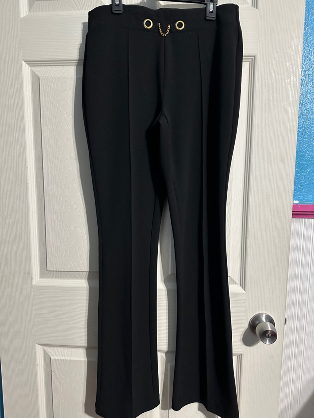 Black Wide-Leg Dress Pants with Gold Accent